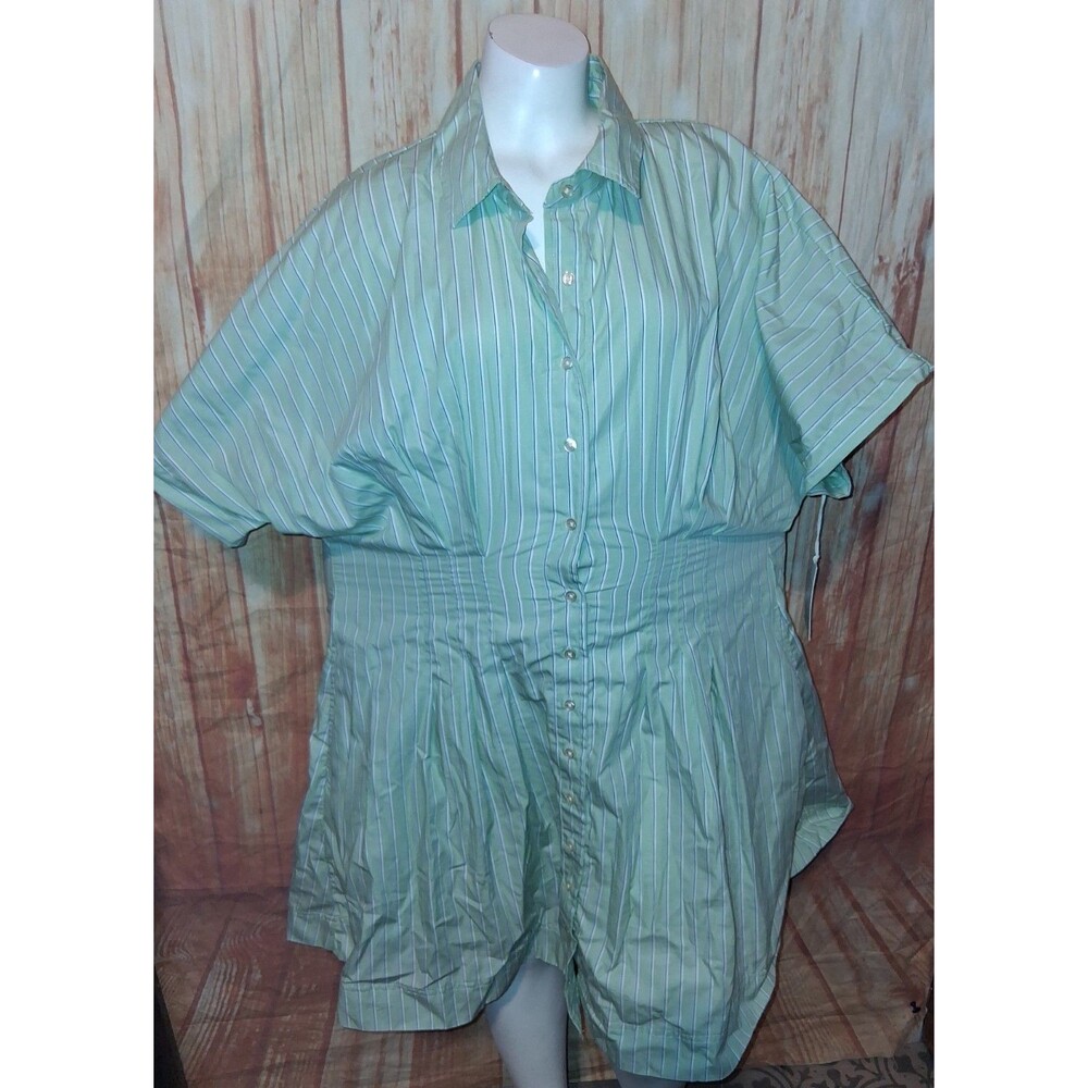 NWT Free Assembly Green Stripe Short Sleeve Button Up Dress Sz XL
